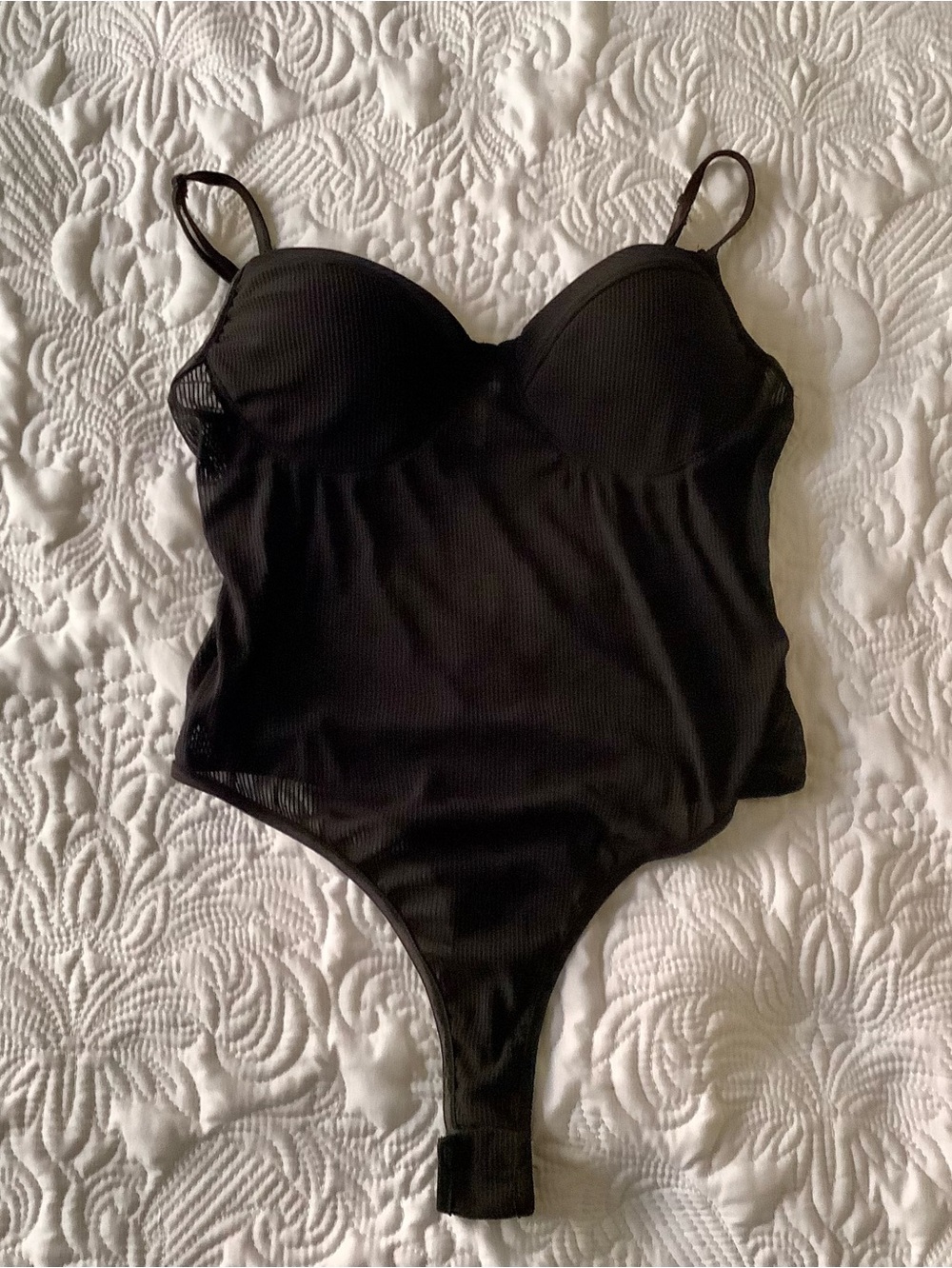 Bozzolo Black Ribbed Tank Bodysuit with Built-In Support